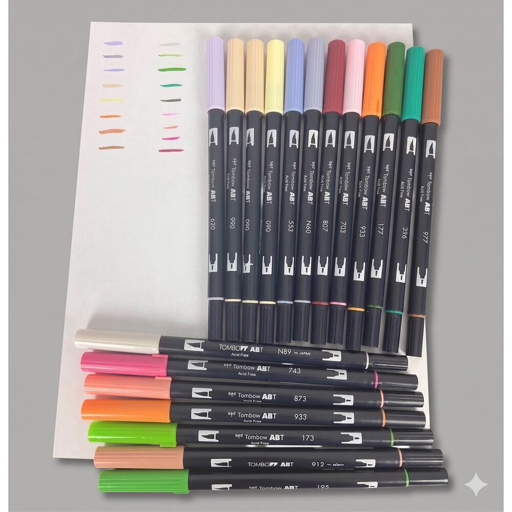 Tombow ABT Dual‎ Brush Pen Marker Lot Of 19 Artsy Academia Eclectic Calligraphy